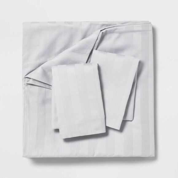 Threshold - 3pc Full/Queen Luxe Striped Damask Duvet Cover and Gray - Picture 2 of 4